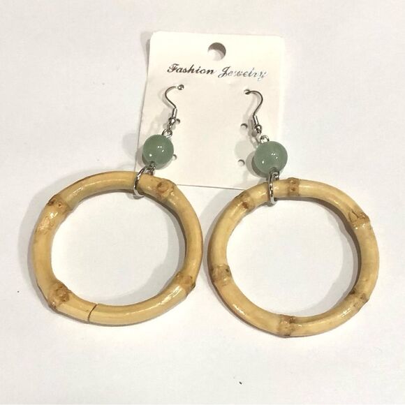 Asian Inspired Beaded Bamboo Hoop Earrings - 217 - Picture 4 of 8
